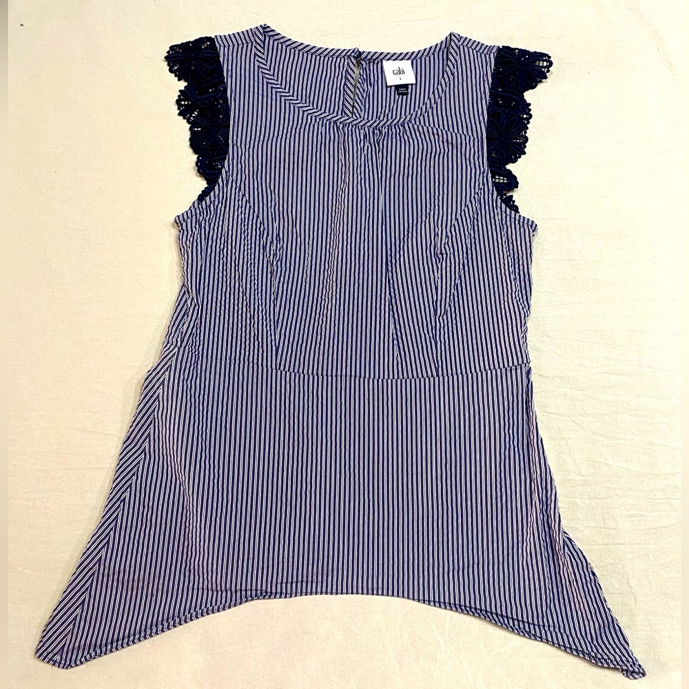 CAbi striped seersucker and lace blouse Size S